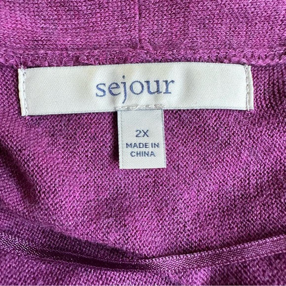 Sejour‎ Women Purple Silver Stitch Open Front Long Sleeve Cardigan Sweater 2X - Picture 3 of 5